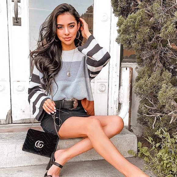 🆕 Gray & Orange Striped Color Block Sweater - Picture 6 of 9